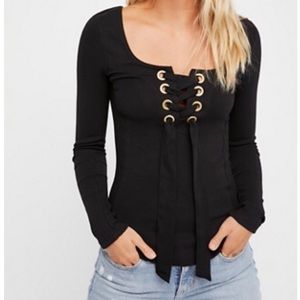 Free People lace up “looking back” top; size s NWT